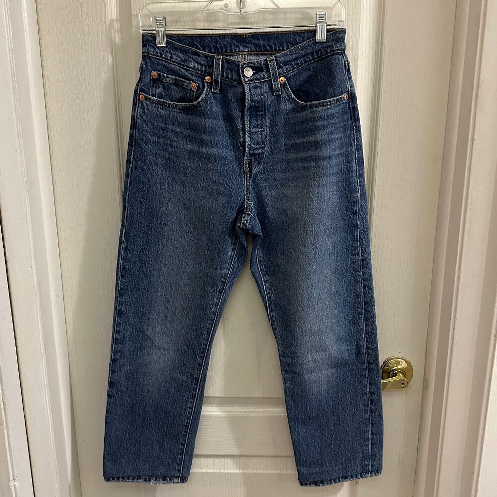 Levi's Women 501 Original High Rise Straight Leg Jeans in Blue Denim Size 27X24